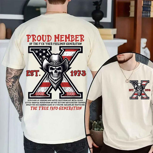 Custom Year Est.1973 GenX 2 Side Shirt - Vintage 90s GenX 1965-1980 Skull T-shirt -GenX Skull T-shirt Cotton Fabric Tshirt Menswear Top
