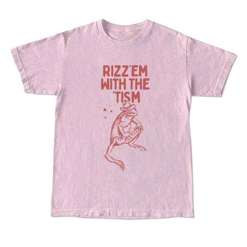 Rizz Em With The Tism Vintage T-Shirt, Retro Funny Frog Shirt, Frog Meme Tee, Vintage Washed Relaxed Cotton Shirt, Cool Frog Gifts Menswear Top