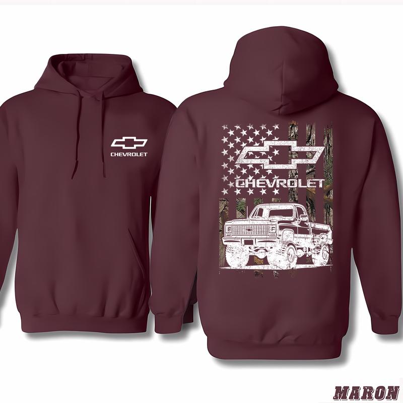 Chevrolet - Buck Wear Chevy Camo Accent Flag Hoodie, Fashion For Every Occasion, Everyday Basics, Classic Cotton, Unisex, Menswear, Stretch