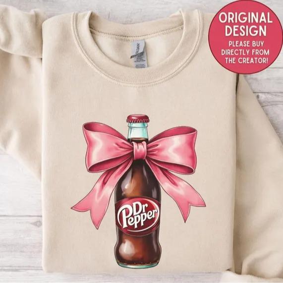 Dr Pepper Sweatshirt, Pink Bow Coquette, Trendy Dr Pepper Shirt, Vintage Bow Collage Sweater, Gift for Her