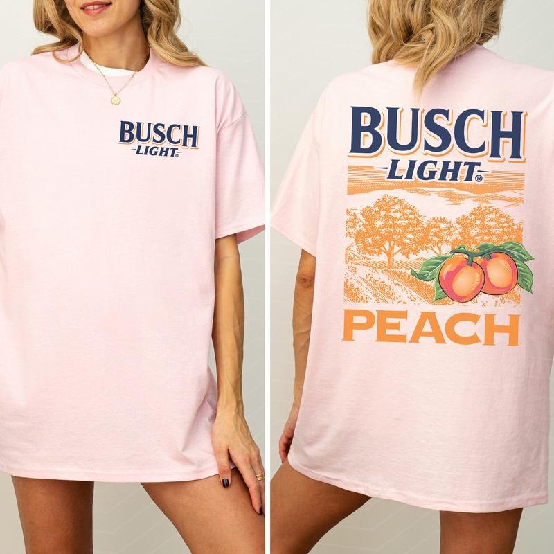 Busch Light Peach Scenic 2 Sides Graphic Shirt, Vintage Beer Drinking Shirt For Women, Cotton Printed Top, Casual Drink Tee, Comfort Fabric Womenswear