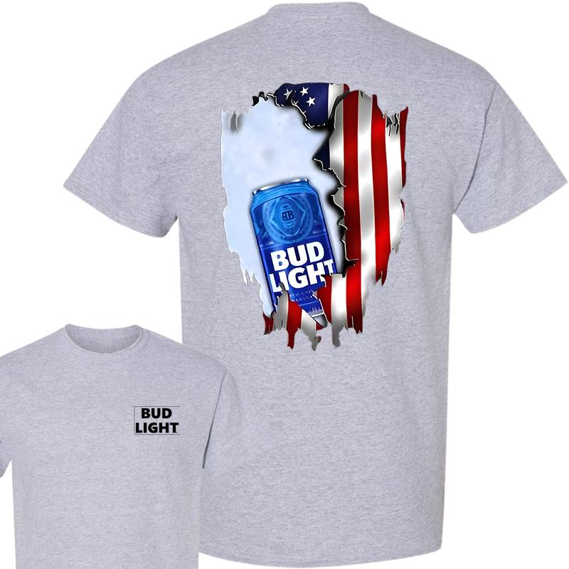 Bud Light Ripped American Flag T-Shirt, Unisex T-Shirt, Full Color, For Men, For Women