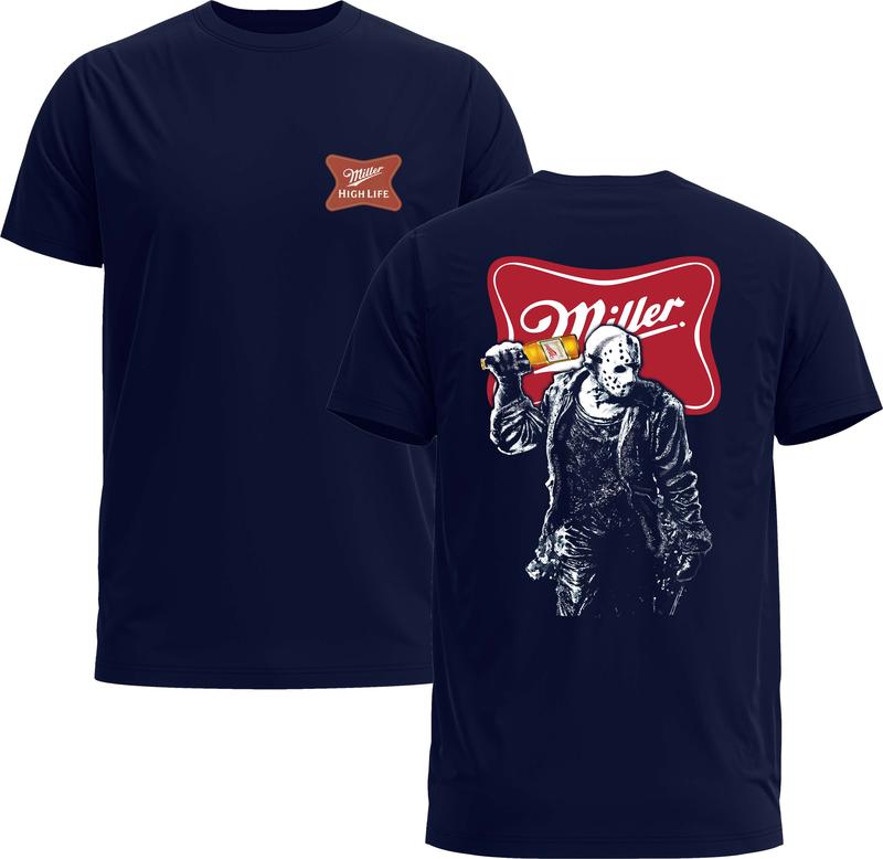 Jason Voorhees x Miller Tee - Friday The 13th Halloween Beer Unisex Shirt - Gildan 5000 Graphic TShirt, Heavy Cotton, Full Sizing & Colors