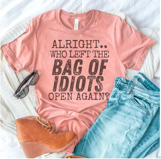 Bag Of Idiots T-Shirt Funny Sarcastic Tshirt Joke Sarcasm Tee Funny Joke Shirt Sarcasm Funny T-Shirt Soft Print Tshirt Oversized Fit Tee Comfy Sarcast