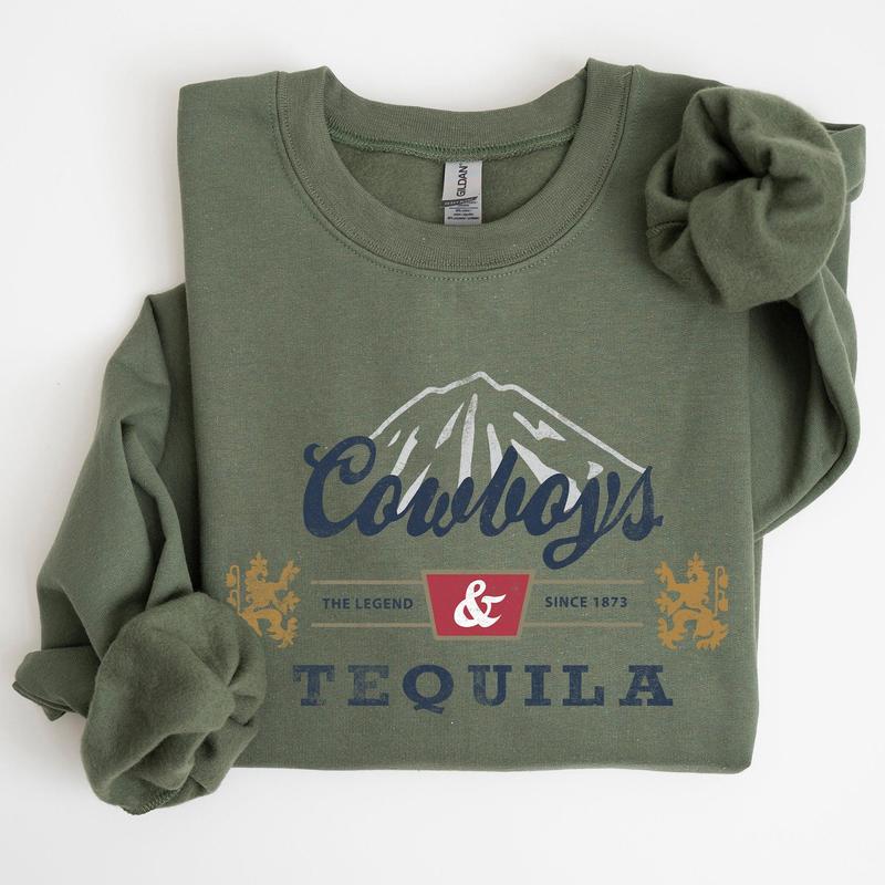 Cowboys and Tequila, Retro, Beer, Vintage, Cowboy Sweatshirt, Women's Crew Neck, Crewneck Casual Comfort Womenswear ComfortableÃ‚Â Graphic