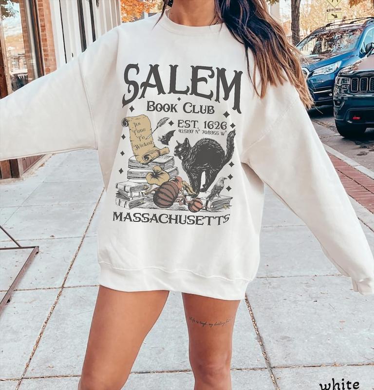 Vintage 90s Look Salem Sweatshirt, Black Cat Lovers Sweater Aesthetic Halloween Witchy Shirt Book Club Shirt, Book Lover Shirt, Bookish Merch, Booktok