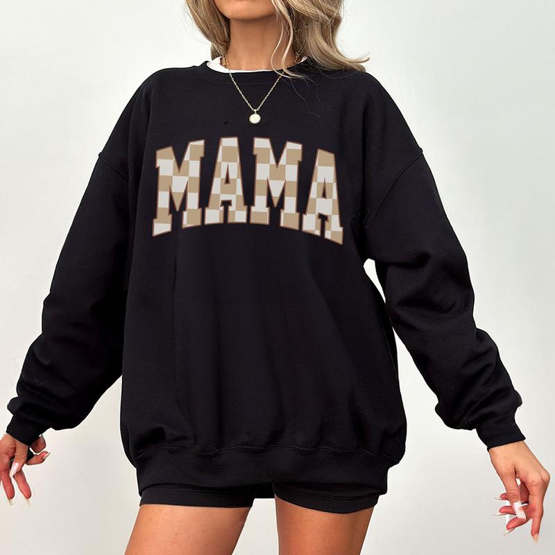 Retro Mama Shirt, Comfort Colors Checkered Mama T-Shirt, Boho Mama Shirt, Cute Mom Shirt, Varsity Letter Mama Shirt, Mothers Day Gift, New Mom Gift, Trendy Crewneck, Mom Gift, Mothers Day Gifts, Mama Women Top Comfortable Casual Fashion Breathable Tshirts