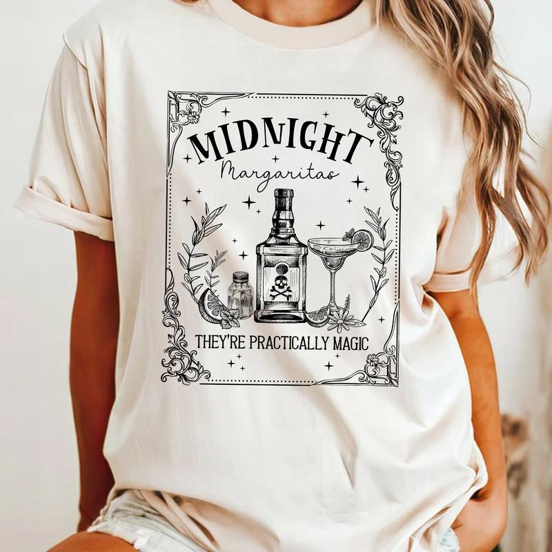 Midnight Margaritas Shirt, Witch Shirt, Spooky Season, Tequila Mystical Shirt, Basic Witch Graphic Tee, Drinking Gift, Halloween Party Casual Comfort