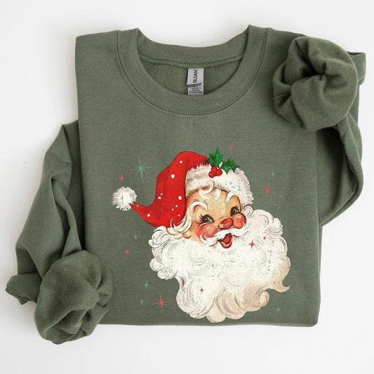 Red Retro Santa Claus, Christmas Vintage Classic, Snow, Xmas Sweatshirt, Women's Crew Neck, Crewneck