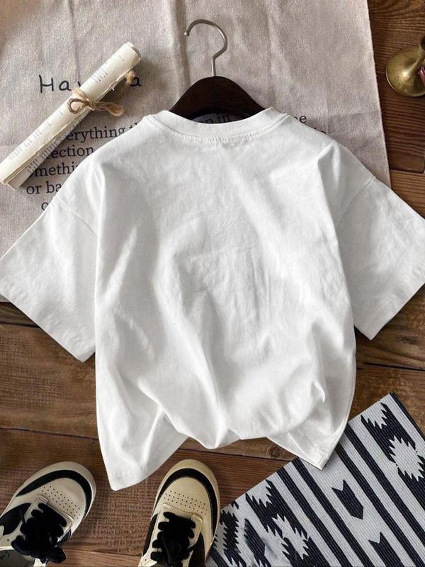 Women's Letter & Leopard Bow & Leaf Print Round Neck Tee, Trendy Casual Short Sleeve T-Shirt for Daily Wear, Ladies Summer Outfit