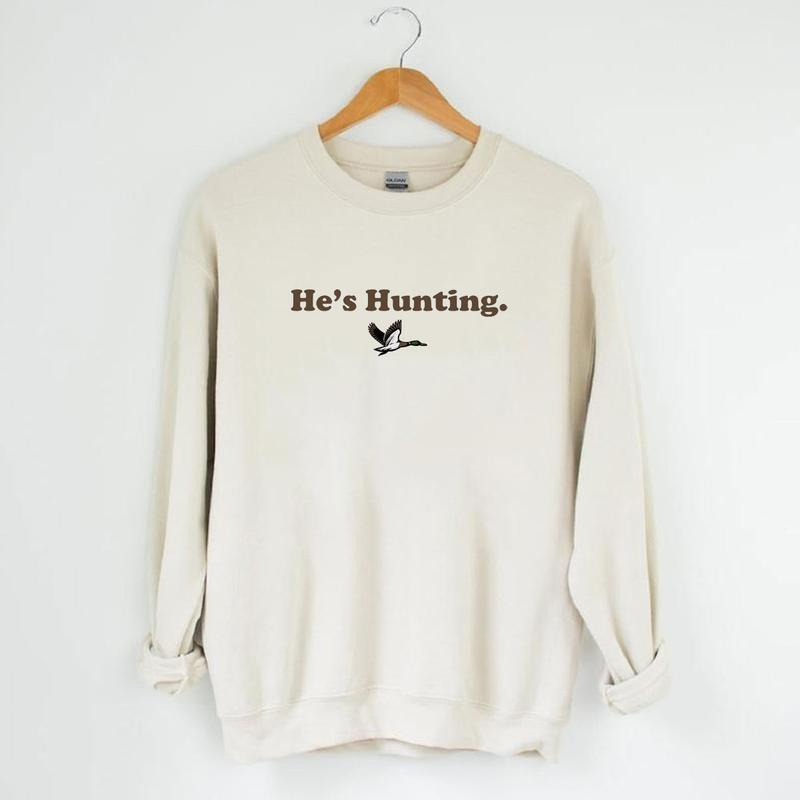 He is Hunting Mallard Duck Sweatshirt, Minimalist Graphic Sweatshirt Unisex, Retro Hunting Season Sweatshirt duck sweatshirt
