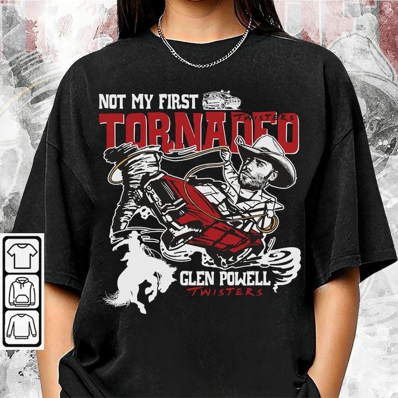 Blvckstyle Not My First Tornado Shirt, Twisters With Glen Powell Retro Movie Poster Vintage Unisex Shirt