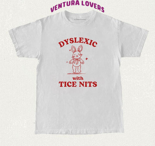 Dyslexic with tice Nits Funny Dyslexia T-Shirt Rabbit Dumb Y2k T-Shirt Stupid Vintage T-Shirt Sarcastic Cartoon Tee Silly Meme Tee T-Shirt, Gifts