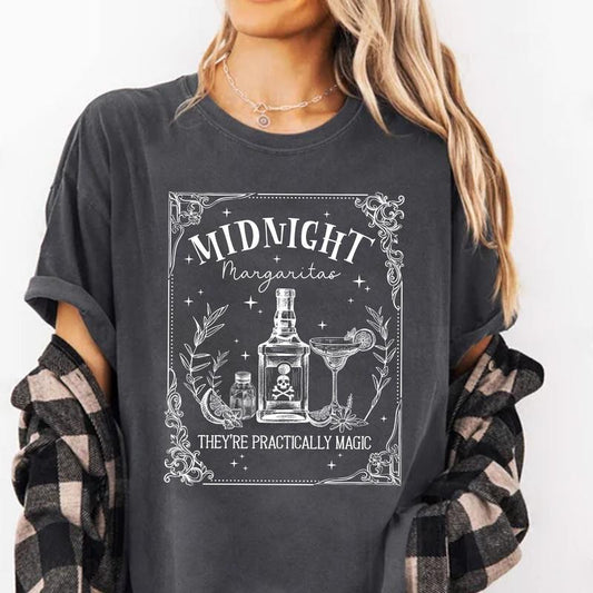 Midnight Margaritas Shirt, Witch Shirt, Spooky Season, Tequila Mystical Shirt, Basic Witch Graphic Tee, Drinking Gift, Halloween Party Casual Comfort