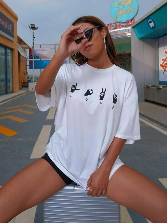 Women's LOVE Graphic PrintÃ‚Â Round Neck Tee,Ã‚Â Summer Clothes Women, Casual Half Sleeve T-shirt, Women's Summer Tops for Daily Outdoor Wear