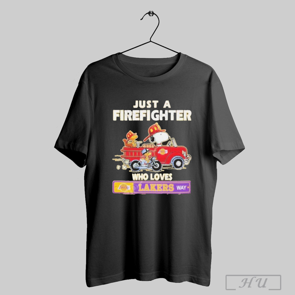 Snoopy And Woodstocks Just A Firefighter Who Loves Los Angeles Lakers Nba Way 2025 Shirt Sweatshirt Hoodies Poster
