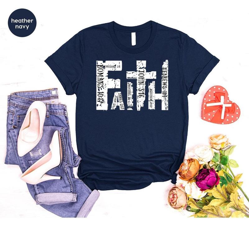 Bible Verse Unisex T-Shirt, Religious Outfit Retro Faith T-Shirt, Christian Cross Genderneutral Adult Graphic Tees Fabric Menswear