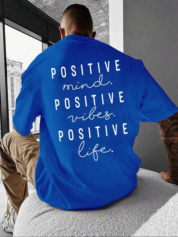 Unisex Men's Letter Print Drop Shoulder Tee, Men Graphic Tees, Regular Fit Casual Short Sleeve Round Neck T-shirt for Summer, Graphic Tees, Fashion Men's Streetwear for Daily Wear