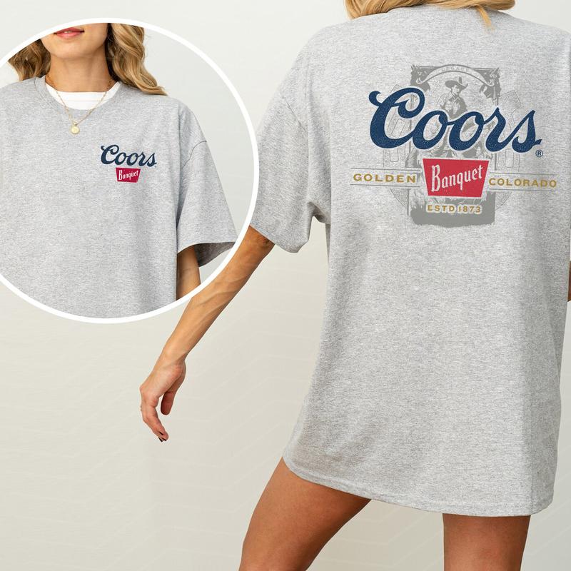 Coors Banquet Beer 2-Sided Shirt for Men and Women, Beer Drinking Tshirt, Country Girl Tee, Wild West Graphic Top, Cotton Fabric Casual Womenswear