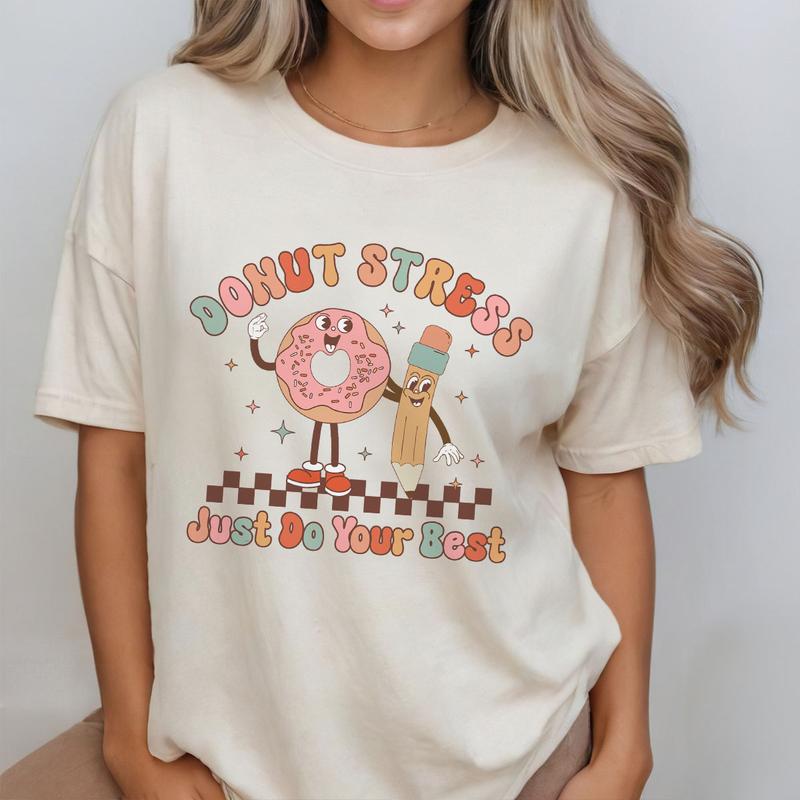 Donut Stress Just Do Your Best Shirt, Teacher School Test Day Shirt, Teacher Test Shirt, Gifts for Teacher, Groovy Teacher Shirt, Funny Donut T-Shirt, Donut Lover Shirt, Testing Shirt, Teacher Tee, Kindergarten Teacher Tee, Cute Preschool Teacher Casual