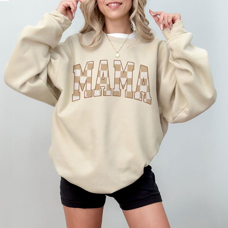Retro Mama Shirt, Comfort Colors Checkered Mama T-Shirt, Boho Mama Shirt, Cute Mom Shirt, Varsity Letter Mama Shirt, Mothers Day Gift, New Mom Gift, Trendy Crewneck, Mom Gift, Mothers Day Gifts, Mama Women Top Comfortable Casual Fashion Breathable Tshirts