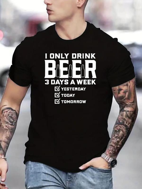 Men's Regular Fit Letter Print Round Neck Tee, Crew Neck Short Sleeve T-shirt, Summer Clothes, Casual Comfy Streetwear for Summer, Graphic Tees,Â Comfort Menswear