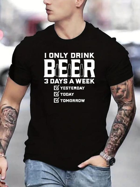 Men's Regular Fit Letter Print Round Neck Tee, Crew Neck Short Sleeve T-shirt, Summer Clothes, Casual Comfy Streetwear for Summer, Graphic Tees,Â Comfort Menswear