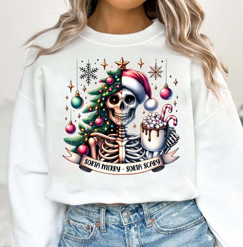 Sorta Merry Sorta Scary Sweater, Christmas Sweater, Skeleton Christmas Sweater, Christmas Shirt Sweater, Holiday Sublimation, Christmas Printing Sweater