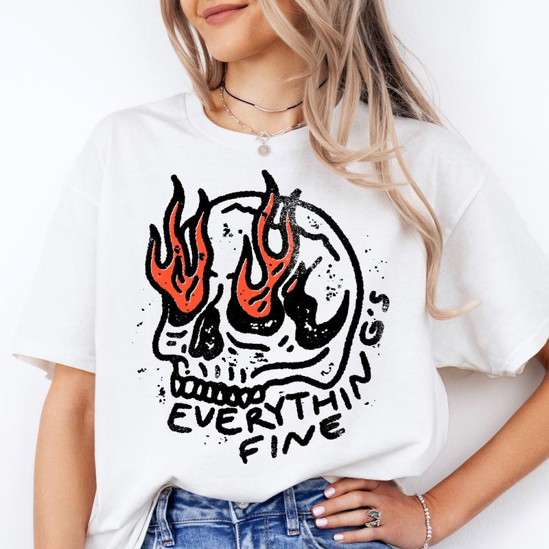 Everything's Fine Funny T-Shirts  - Print is Sublimation, Unisex T-Shirt, Funny Tee,Gift Idea, Relaxed Fit, All Seasons, Fun Style, Comfortable