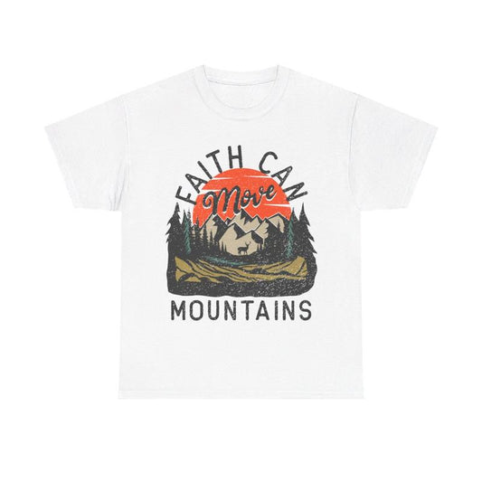 Faith Can Move Mountains Unisex Heavy Cotton Tee - Christian - Jesus - Mountain Shirt - Sunset - Gift For Men And Women