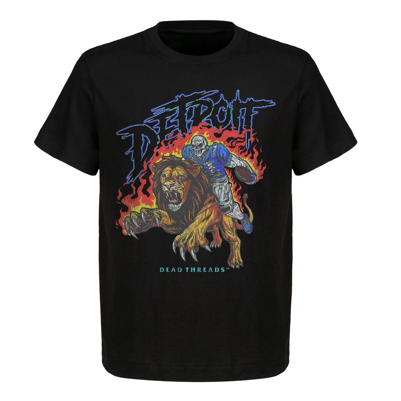 Detroit Football Deadman Riding Lion Graphic T-Shirt Ã¢â‚¬â€œ Heavy Cotton, Retro Menswear & Womenswear American Football Limited Edition