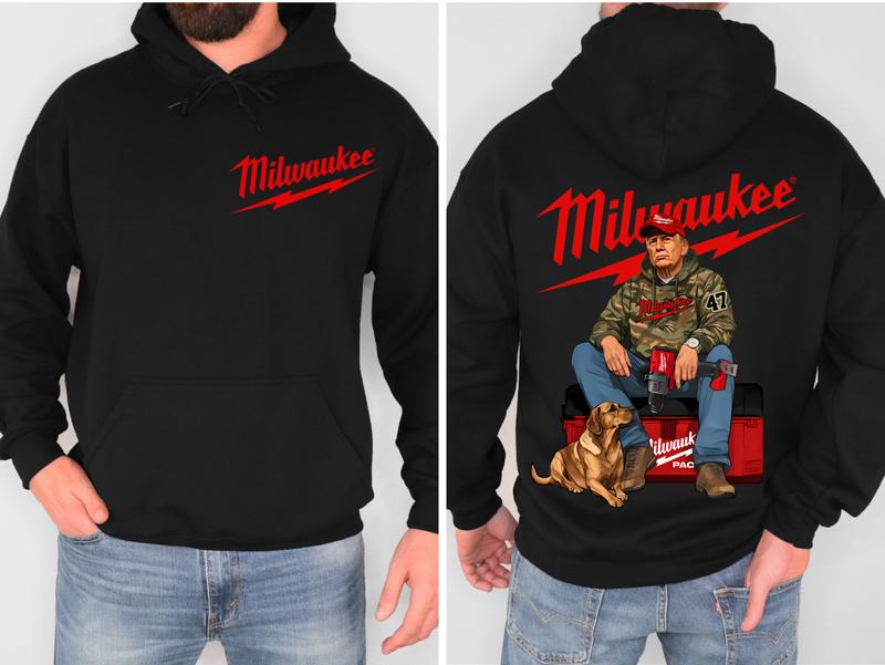2 Side- Unisex Hoodie- Milwaukee Trump Camo Unisex Hoodie- Trump With Local Boy Hoodie- Cotton- Top- Casual Menswear- Classic Cotton Top- Womenswear- Clothing