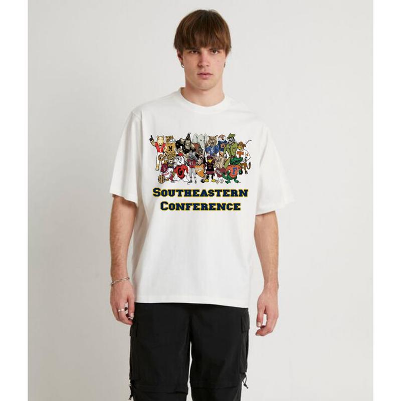 Southeastern Conference Mascot Graphic T-Shirt Cotton Short-sleeve Retro Streetwear Tshirt Menswear Top Shortsleeve Underwear Human Baseball t shirt