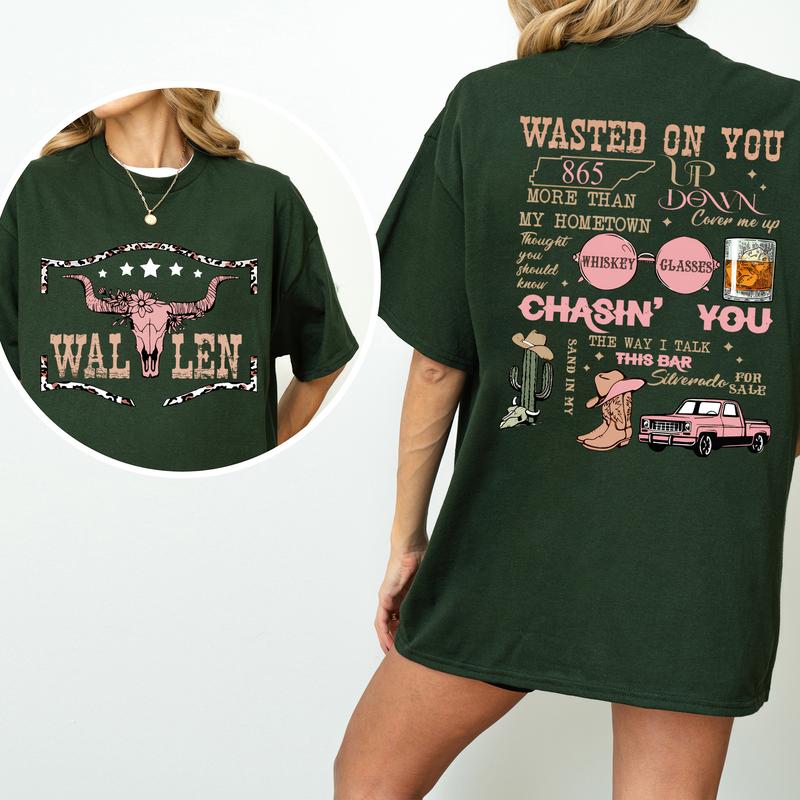 Vintage Wallen Bullhead Graphic 2 Sided Shirt, Country Music T-Shirt, Western Cowgirl Tee, Country Girl Tshirt, Soft Cotton Fabric Casual Womenswear