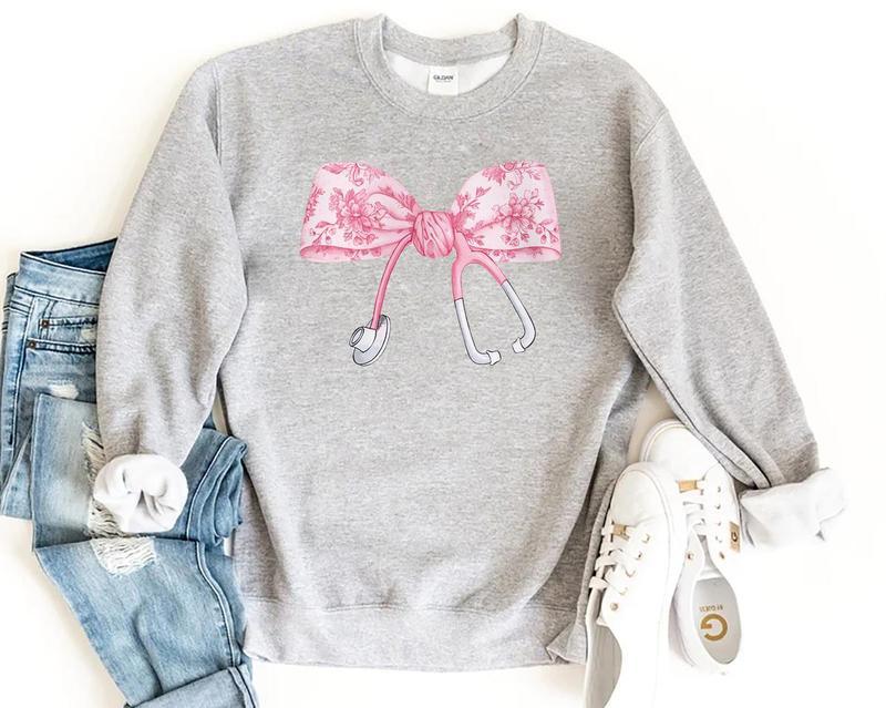 Nurse Coquette bow Sweatshirt, Retro Nurse Shirts, RN, Unisex Stethoscope Crewneck Sweatshirt, Nursing School, Nurses Week Appreciation