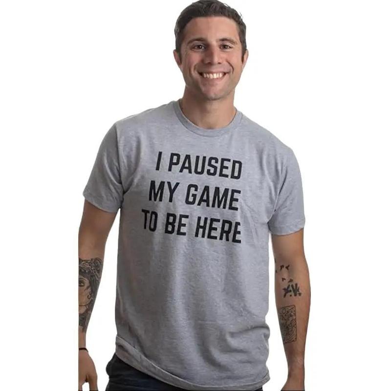 I Paused My Game to Be Here Graphic Tees, Men Gaming Gamer Novelty Funny T-Shirt, Sweatshirt and hoodie, Sizes S-3XL, Funny Shirt Gift for Menswear