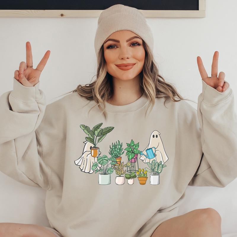 Cute Ghost Sweatshirt, Plant Lady Sweatshirt, Halloween Mom Sweater, Ghost Sweater, Plant Lover Gift, Funny Halloween, Fall Sweater