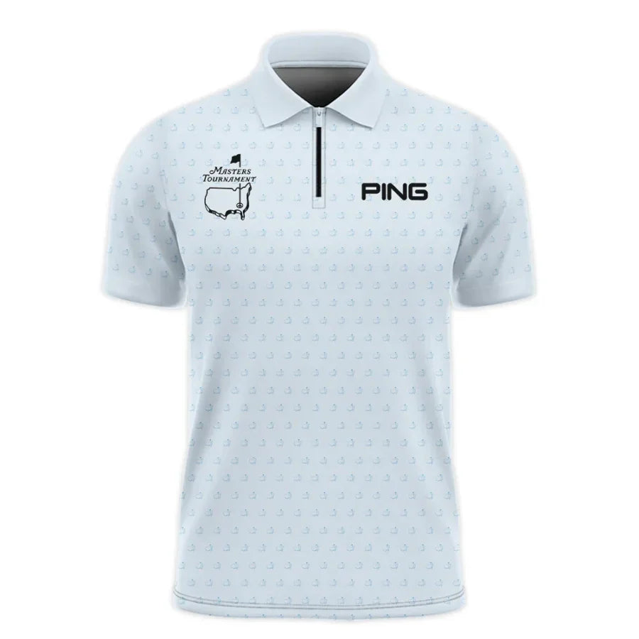Pattern Masters Tournament Ping Zipper Polo Shirt White Light Blue Color Pattern Logo Zipper Polo Sh