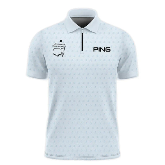 Pattern Masters Tournament Ping Zipper Polo Shirt White Light Blue Color Pattern Logo Zipper Polo Sh