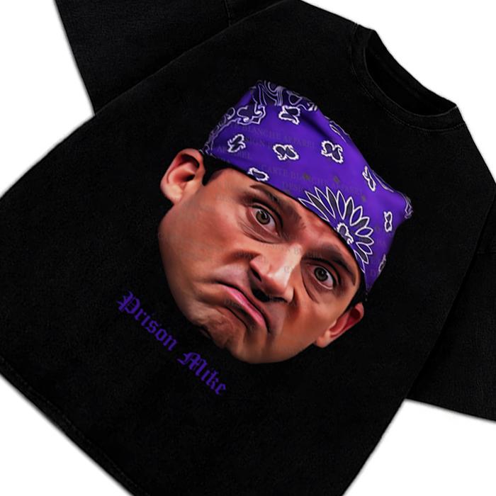 Prison Mike T-Shirt Michael Scott Portrait Custom Graphic The Office Tribute Tee TV Show Crewneck Cotton Menswear Soft