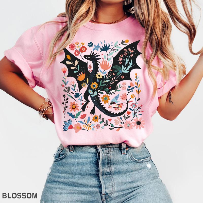 Abraxos Fantasy T-Shirt - Perfect for Book & Dragon Lovers, with Beautiful Floral Design, Unisex T-shirt, Gift for Him, Gift for Her, Crew Neck, Trend