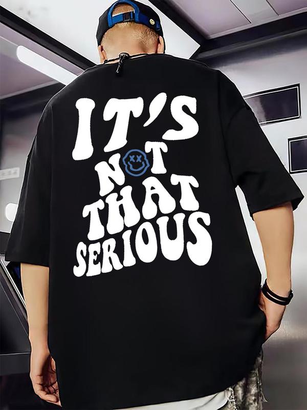 Men's Cartoon Expression & Letter Print Drop Shoulder Tee, Summer Outfits 2024, Regular Fit Casual Short Sleeve Round Neck T-Shirt for Summer,Â Graphic Tees for Men,Â Back To School Clothes, T Shirts for Men, Men Streetwear Graphic Tees