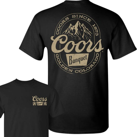 Coors Banquet Unisex T-Shirt, Retro Coors Logo with Mountain Shirt, Perfect for Beer and Outdoors, Full Colors, For Men, For Women