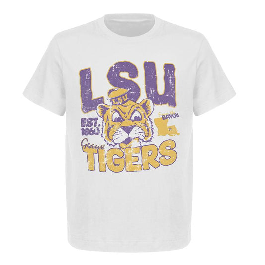 LSU Geaux Tigers Est. 1860 Bayou Crew Neck T-Shirt - Vintage Gildan 5000 Heavy Cotton Tee for Men & Women  Ideal for College Football Fans