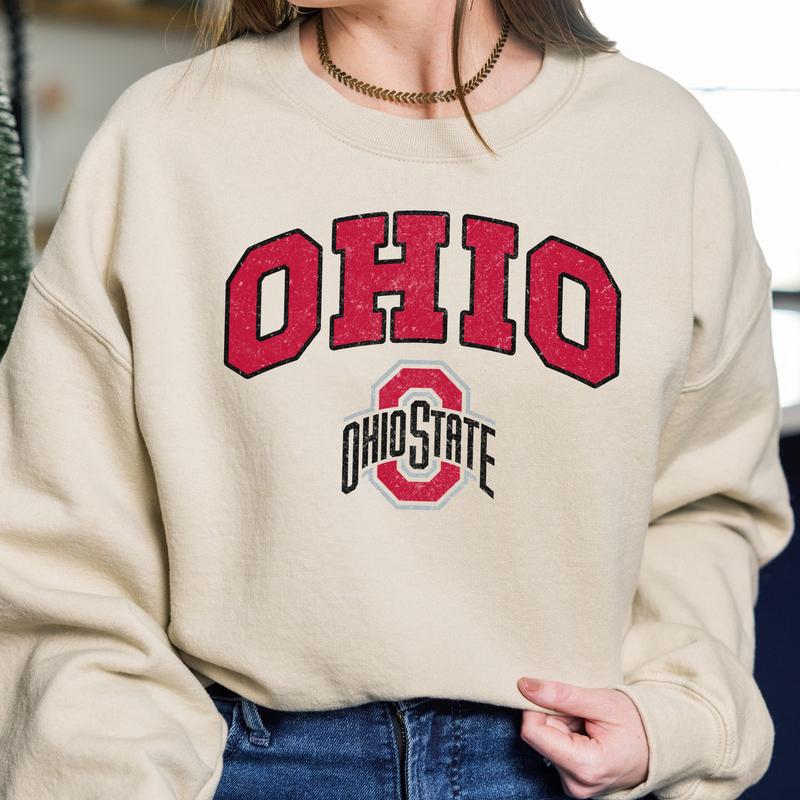 Ohio State Buckeyes Vintage NCAA Sweatshirt, University Football Shirt, Crewneck Gift for Men and Girls, Cotton Pullover, Classic Sport Style