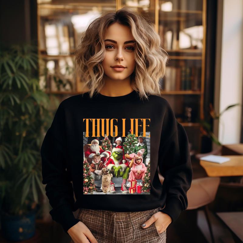TC12 Thug Life Christmas T-shirt, Christmas Funny Movie Sweatshirt, Friends Gifts for Women Holiday Crewneck Xmas