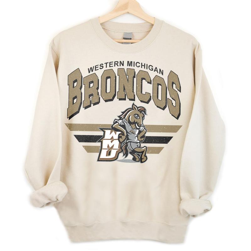 Western Michigan Broncos Vintage NCAA Sweatshirt, Unisex Broncos Football Shirt, Classic Sport Hoodie, Gifts for Fans, Cotton T-Shirt, Hoodie Clothing