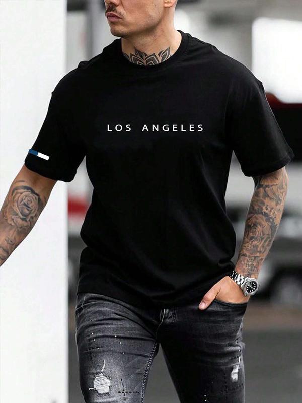 Men's Letter Print Round Neck Tee, Regular Fit Street Fashion Casual Soft Comfy Short Sleeve T-shirt for Daily Outdoor Wear, Graphic Tees, Men's Streetwear Clothes for Summer, Graphic Tees for Men, Summer Clothes