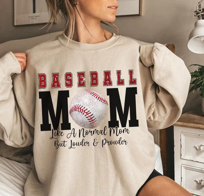 Baseball Mom Digital Graphic Printed Shirt, Loud and Proud Baseball Mama, Full Sizes, Full Colors, Cotton Round Neck Tee Collar Comfort Top Womenswear