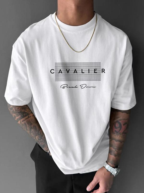 Men's Letter Print Round Neck Tee, Regular Fit Casual Comfy StreetwearÂ Drop Shoulder Short Sleeve T-shirt for Daily Wear, Graphic Tees,Â Men's Summer Clothes